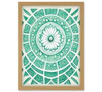 Doppelganger33 LTD Art Nouveau Monochrome Emerald Green Abstract Mandala Artwork Framed Wall Art Print A4