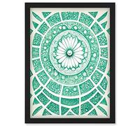 Doppelganger33 LTD Art Nouveau Monochrome Emerald Green Abstract Mandala Artwork Framed Wall Art Print A4