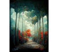 Doppelganger33 LTD Autumn Forest Path Landscape Scene Painting Large Wall Art Poster Print Thick Paper 18X24 inch