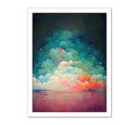 Doppelganger33 LTD Beach Sunset In Bubble Clouds Dreamy Surreal Abstract Artwork Framed Wall Art Print 18X24 Inch