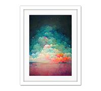 Doppelganger33 LTD Beach Sunset In Bubble Clouds Dreamy Surreal Abstract Artwork Framed Wall Art Print 18X24 Inch
