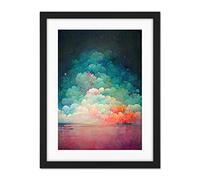 Doppelganger33 LTD Beach Sunset In Bubble Clouds Dreamy Surreal Abstract Artwork Framed Wall Art Print 18X24 Inch