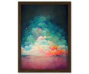 Doppelganger33 LTD Beach Sunset In Bubble Clouds Dreamy Surreal Abstract Artwork Framed Wall Art Print A4