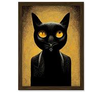 Doppelganger33 LTD Black Cat Le Chat Noir Modern Mustard Artwork Framed A3 Wall Art Print
