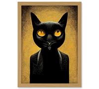 Doppelganger33 LTD Black Cat Le Chat Noir Modern Mustard Artwork Framed A3 Wall Art Print