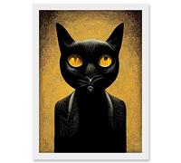 Doppelganger33 LTD Black Cat Le Chat Noir Modern Mustard Artwork Framed Wall Art Print A4