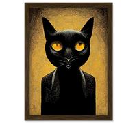 Doppelganger33 LTD Black Cat Le Chat Noir Modern Mustard Artwork Framed Wall Art Print A4