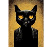 Doppelganger33 LTD Black Cat Le Chat Noir Modern Mustard Large Wall Art Poster Print Thick Paper 18X24 Inch