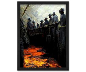 Doppelganger33 LTD Black Gold Coal Miners Pit Bank Artwork Framed Wall Art Print A4