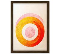 Doppelganger33 LTD Boho Abstract Line Painting Pastel Patterned Autumn Circles Of Pink, Yellow And Orange Artwork Framed A3 Wall Art Print