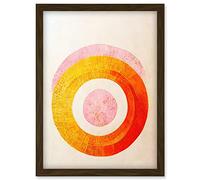 Doppelganger33 LTD Boho Abstract Line Painting Pastel Patterned Autumn Circles Of Pink, Yellow And Orange Artwork Framed Wall Art Print A4