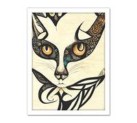 Doppelganger33 LTD Boho Cat Face Tribal Patterns Sketch Abstract Illustration Artwork Framed Wall Art Print 18X24 Inch