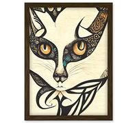 Doppelganger33 LTD Boho Cat Face Tribal Patterns Sketch Abstract Illustration Artwork Framed Wall Art Print A4