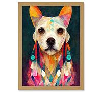 Doppelganger33 LTD Boho Chic Shaman Dog Mystical Painting Artwork Framed A3 Wall Art Print