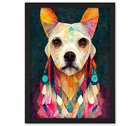 Doppelganger33 LTD Boho Chic Shaman Dog Mystical Painting Artwork Framed A3 Wall Art Print