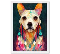 Doppelganger33 LTD Boho Chic Shaman Dog Mystical Painting Artwork Framed A3 Wall Art Print