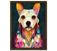 Doppelganger33 LTD Boho Chic Shaman Dog Mystical Painting Artwork Framed Wall Art Print A4