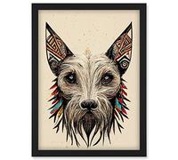 Doppelganger33 LTD Boho Terrier Dog Face With Tribal Style Ears Artwork Framed Wall Art Print A4
