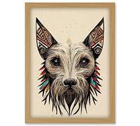 Doppelganger33 LTD Boho Terrier Dog Face With Tribal Style Ears Artwork Framed Wall Art Print A4