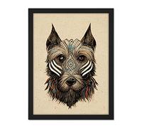 Doppelganger33 LTD Boho Terrier Dog With Tribal Patterns Striped Face Artwork Framed Wall Art Print 18X24 Inch