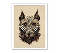 Doppelganger33 LTD Boho Terrier Dog With Tribal Patterns Striped Face Artwork Framed Wall Art Print 18X24 Inch