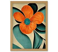Doppelganger33 LTD Bold Art Deco Flowers Teal Orange Cream Poppy Artwork Framed Wall Art Print A4