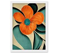 Doppelganger33 LTD Bold Art Deco Flowers Teal Orange Cream Poppy Artwork Framed Wall Art Print A4