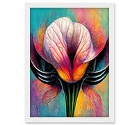 Doppelganger33 LTD Bold Colourful Abstract Lotus Flower Artwork Framed Wall Art Print A4