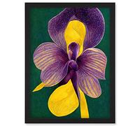 Doppelganger33 LTD Bold Orchid Purple & Yellow On Green Artwork Framed Wall Art Print A4