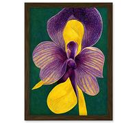 Doppelganger33 LTD Bold Orchid Purple & Yellow On Green Artwork Framed Wall Art Print A4