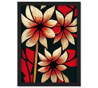 Doppelganger33 LTD Bold Red & Black Flowers Floral Design Artwork Framed Wall Art Print A4