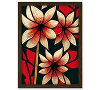 Doppelganger33 LTD Bold Red & Black Flowers Floral Design Artwork Framed Wall Art Print A4