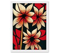 Doppelganger33 LTD Bold Red & Black Flowers Floral Design Artwork Framed Wall Art Print A4