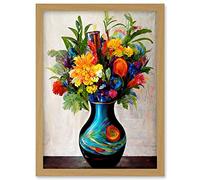 Doppelganger33 LTD Boldly Coloured Flower Bouquet In Decorative Vase Artwork Framed A3 Wall Art Print