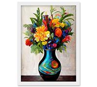 Doppelganger33 LTD Boldly Coloured Flower Bouquet In Decorative Vase Artwork Framed A3 Wall Art Print