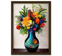 Doppelganger33 LTD Boldly Coloured Flower Bouquet In Decorative Vase Artwork Framed A3 Wall Art Print