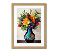 Doppelganger33 LTD Boldly Coloured Flower Bouquet In Decorative Vase Artwork Framed Wall Art Print 18X24 Inch