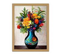 Doppelganger33 LTD Boldly Coloured Flower Bouquet In Decorative Vase Artwork Framed Wall Art Print 18X24 Inch