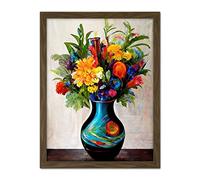 Doppelganger33 LTD Boldly Coloured Flower Bouquet In Decorative Vase Artwork Framed Wall Art Print 18X24 Inch