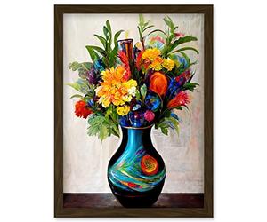 Doppelganger33 LTD Boldly Coloured Flower Bouquet In Decorative Vase Artwork Framed Wall Art Print A4