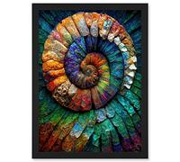 Doppelganger33 LTD Bright Multicoloured Ammonite Fossil Artwork Framed A3 Wall Art Print