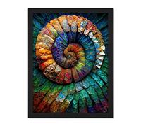 Doppelganger33 LTD Bright Multicoloured Ammonite Fossil Artwork Framed Wall Art Print 18X24 inch