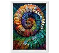 Doppelganger33 LTD Bright Multicoloured Ammonite Fossil Artwork Framed Wall Art Print A4