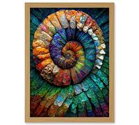 Doppelganger33 LTD Bright Multicoloured Ammonite Fossil Artwork Framed Wall Art Print A4