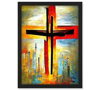 Doppelganger33 LTD Christianity Modern Cross Acrylic Artwork Framed Wall Art Print A4