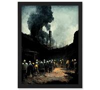 Artery8 Coal Miners Yorkshire Pithead Colliery Artwork Framed Wall Art Print A4 in Black Artery8 Black