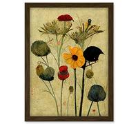 Colourful Abstract Autumn Wildflowers Artwork Framed Wall Art Print A4 Artery8 Brown One Size