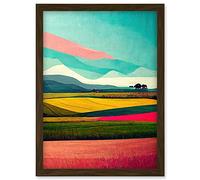 Colourful Abstract Modern Country Landscape Multicoloured Artwork Framed Wall Art Print A4 Artery8 Brown One Size