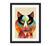Doppelganger33 LTD Colourful Boho Abstract Cat Illustration Artwork Framed Wall Art Print 18X24 inch
