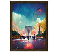 Doppelganger33 LTD Colourful Champs-Elysees And Arc De Triomphe Modern Artwork Framed Wall Art Print A4